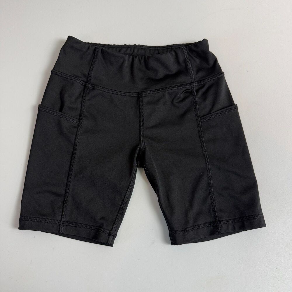 Athletic Works Girls Black Biker Shorts Pockets Activewear Size S (6-6X)